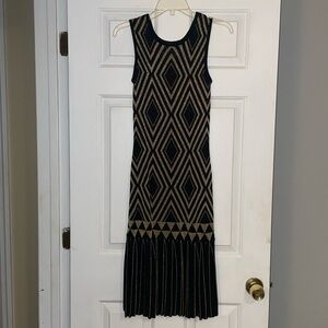 Ted Baker evening dress size 1 black gold geometric pattern dress sleeveless